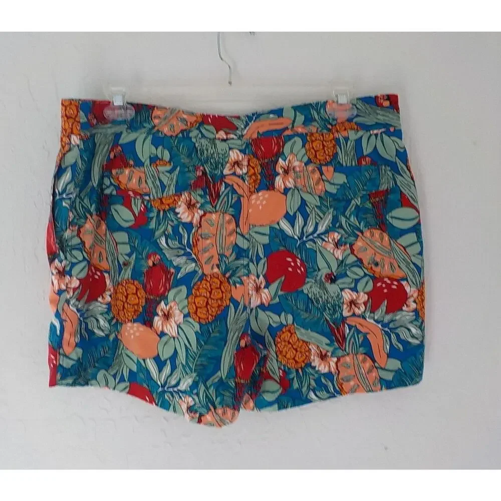 ACA JOE Blue Swim Shorts Trunks Men XL Tropical Floral Birds Print Pockets Lined
